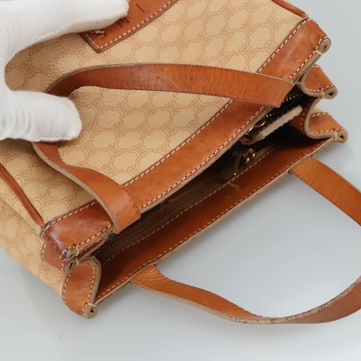 CELINE Macadam Canvas Hand Bag Pvc Leather Beige Brown Gold - 6