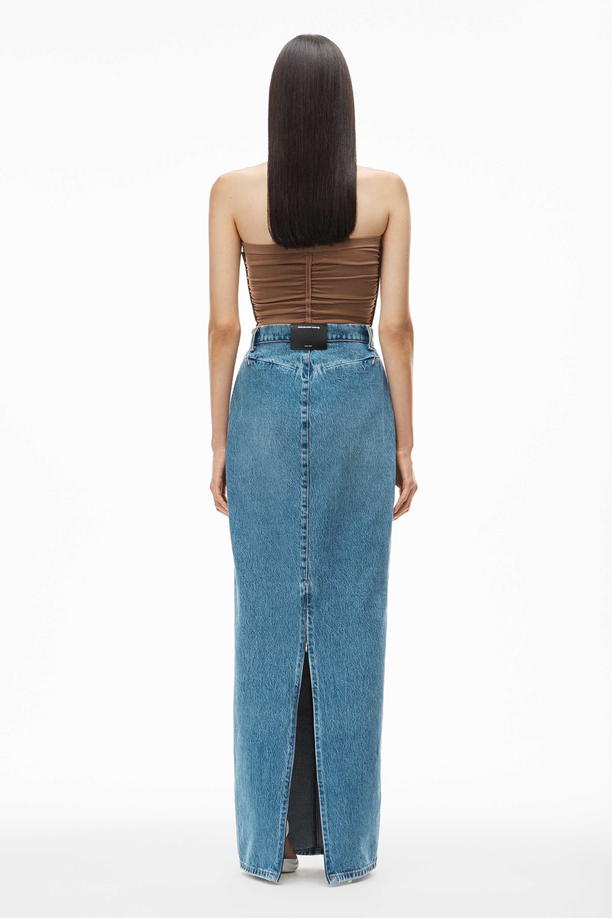 INVISIBLE ZIP MAXI SKIRT IN INDIGO DENIM - 4