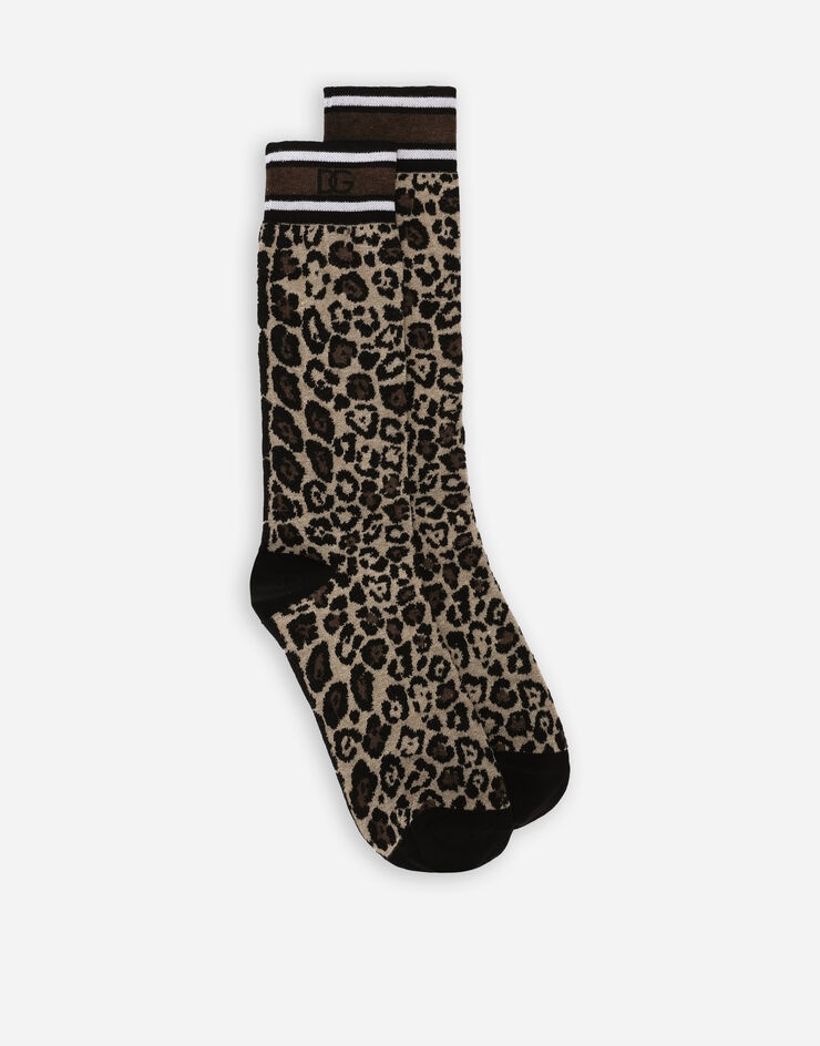 Leopard-print cotton jacquard socks - 1