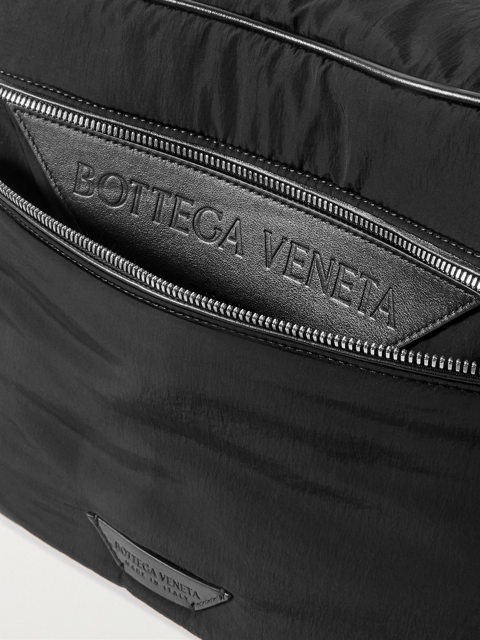 Large Leather-Trimmed Paper Nylon Belt Bag Black - 3