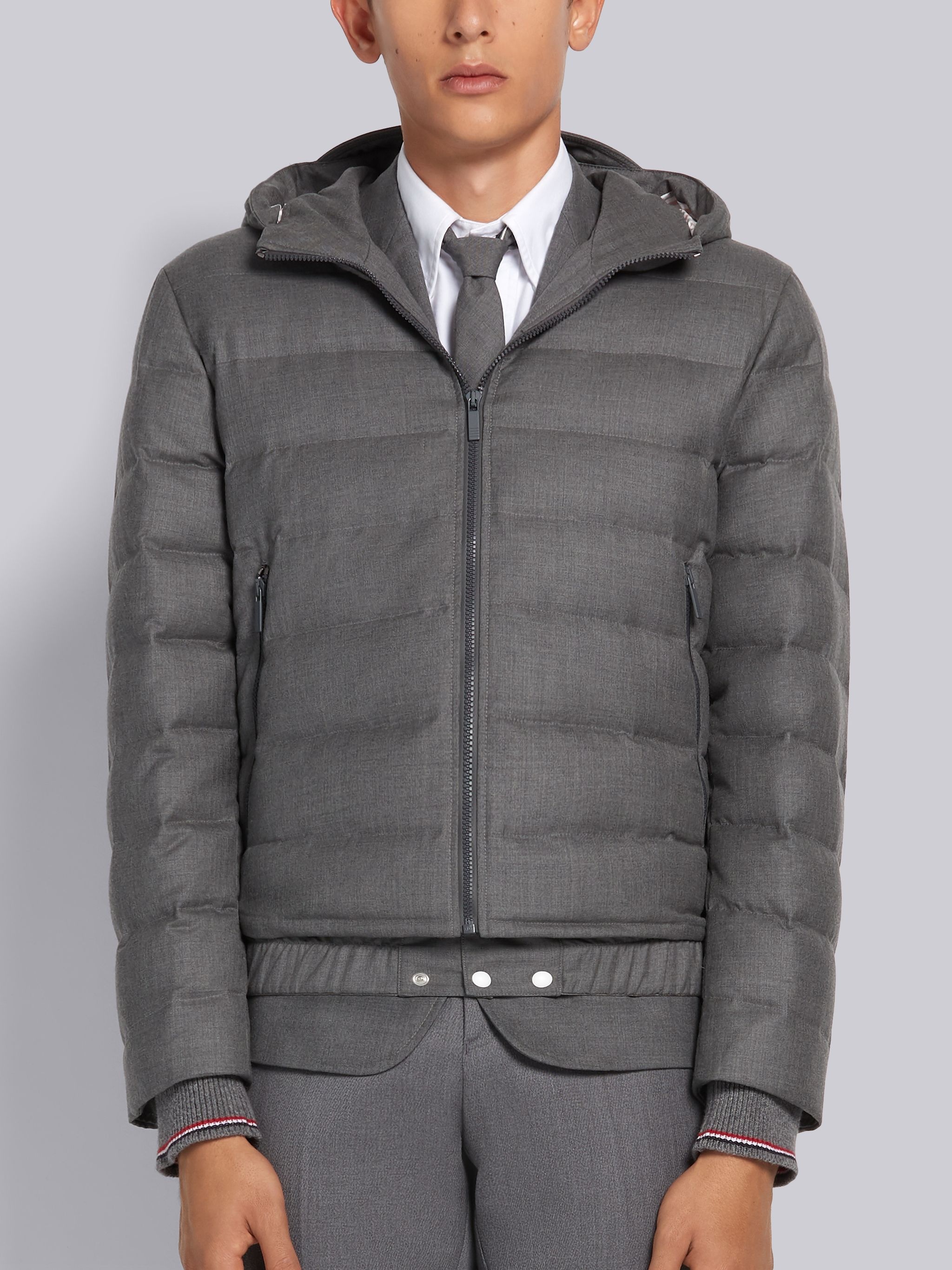 Medium Grey Down Filled Super 120s Twill Ski Jacket - 1