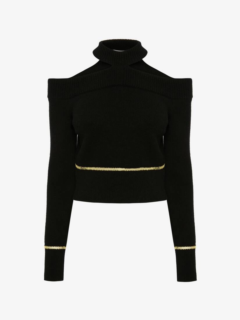 Women's Slashed Off-the-shoulder Jumper in Black - 1