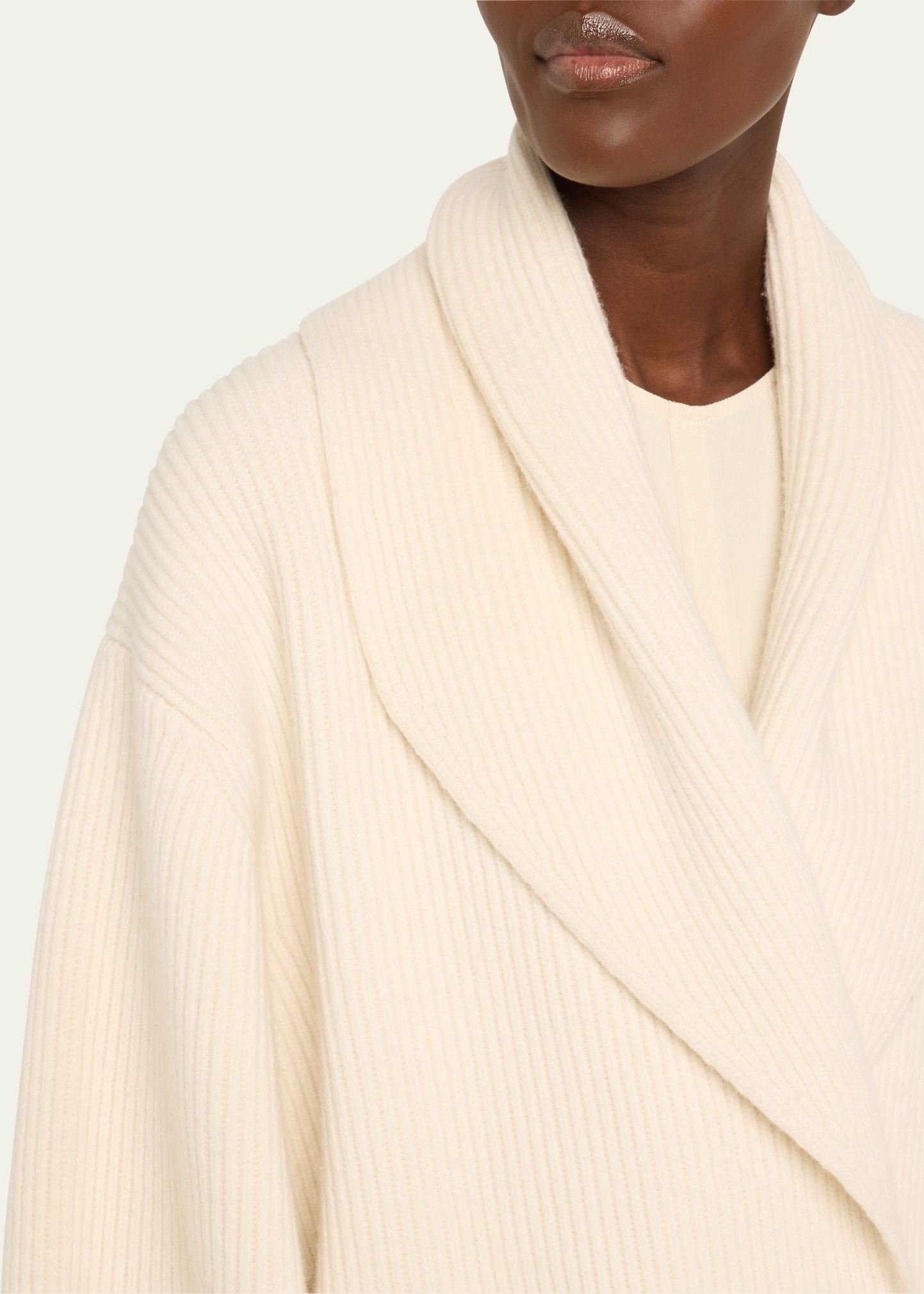 Oversized Shawl Double-Breasted Wool Cardigan - 5