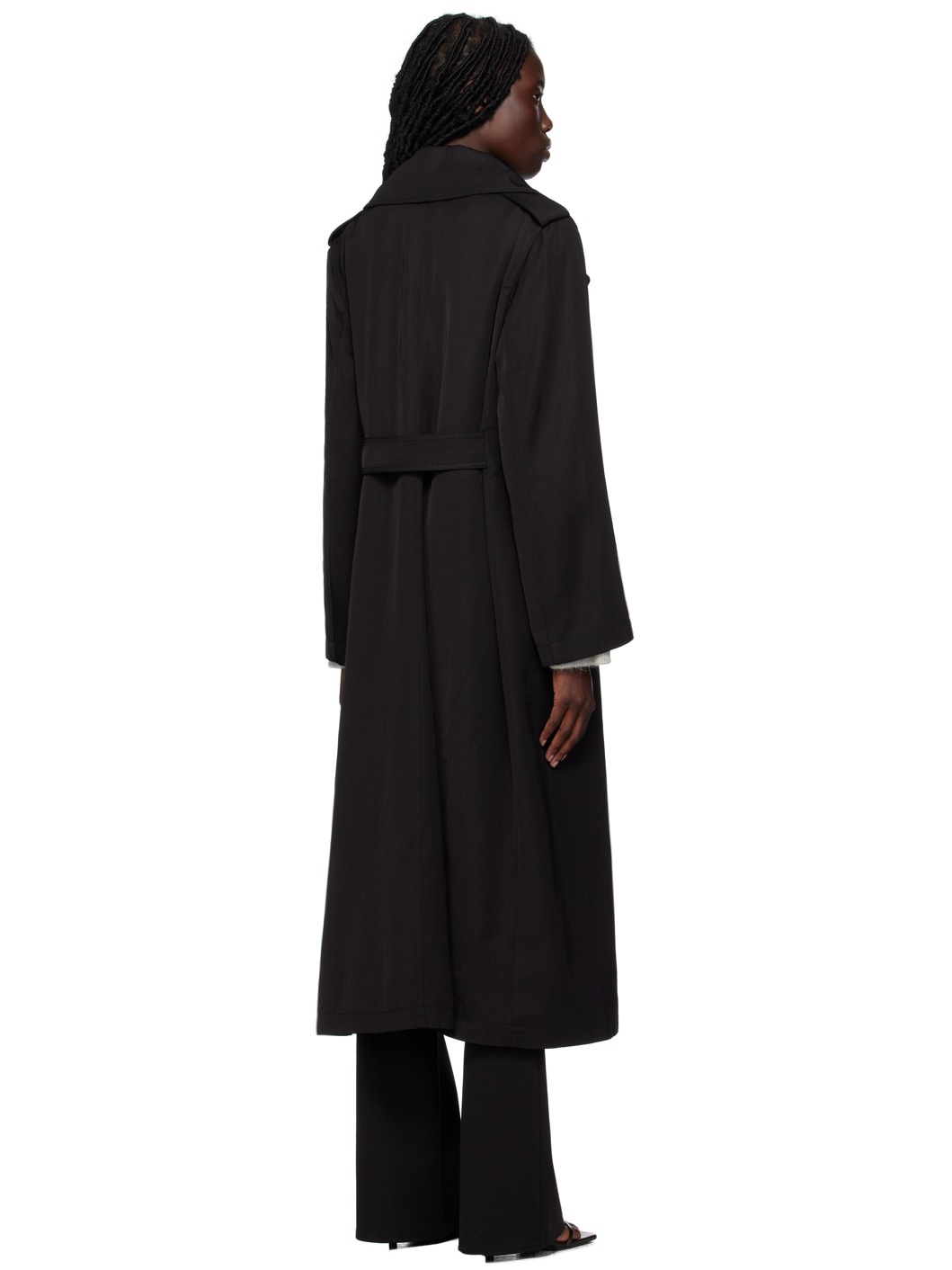 Black Fluid Trench Coat - 3