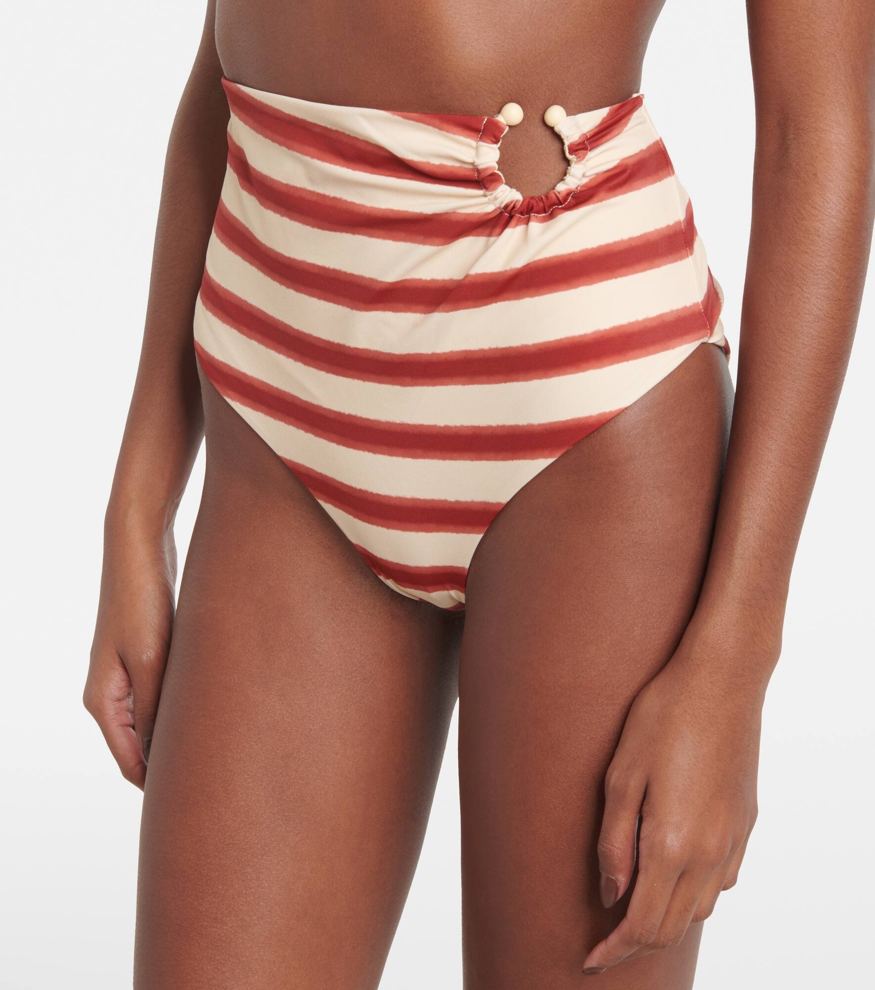 Striped high-rise bikini bottoms - 4