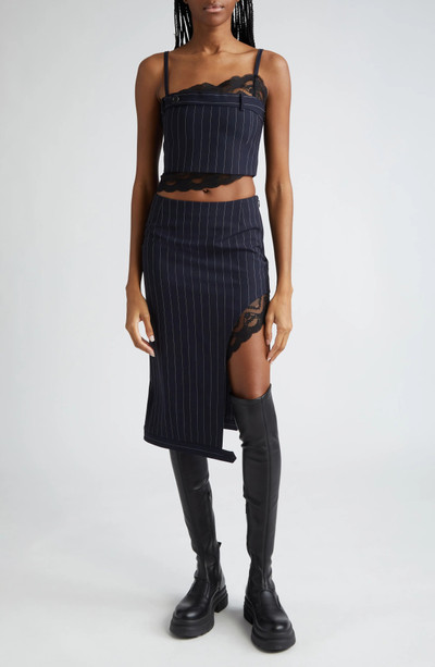 Monse Deconstructed Pinstripe Lace Trim Wool Blend Pencil Skirt outlook