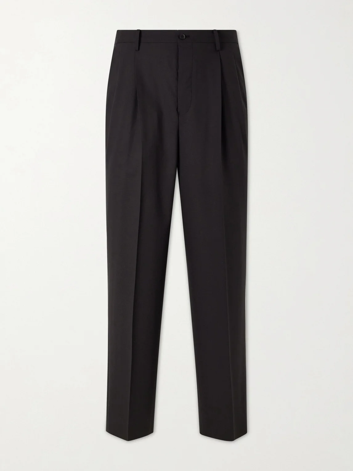 Straight-Leg Pleated Wool-Poplin Trousers - 1
