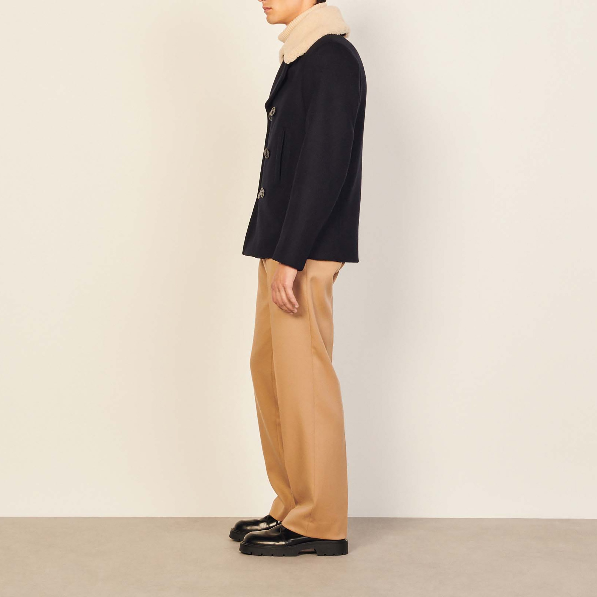 Pea coat with sheepskin collar - 4