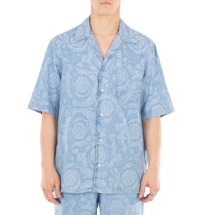 Versace Barocco Print Chambray Denim Shirt - 3