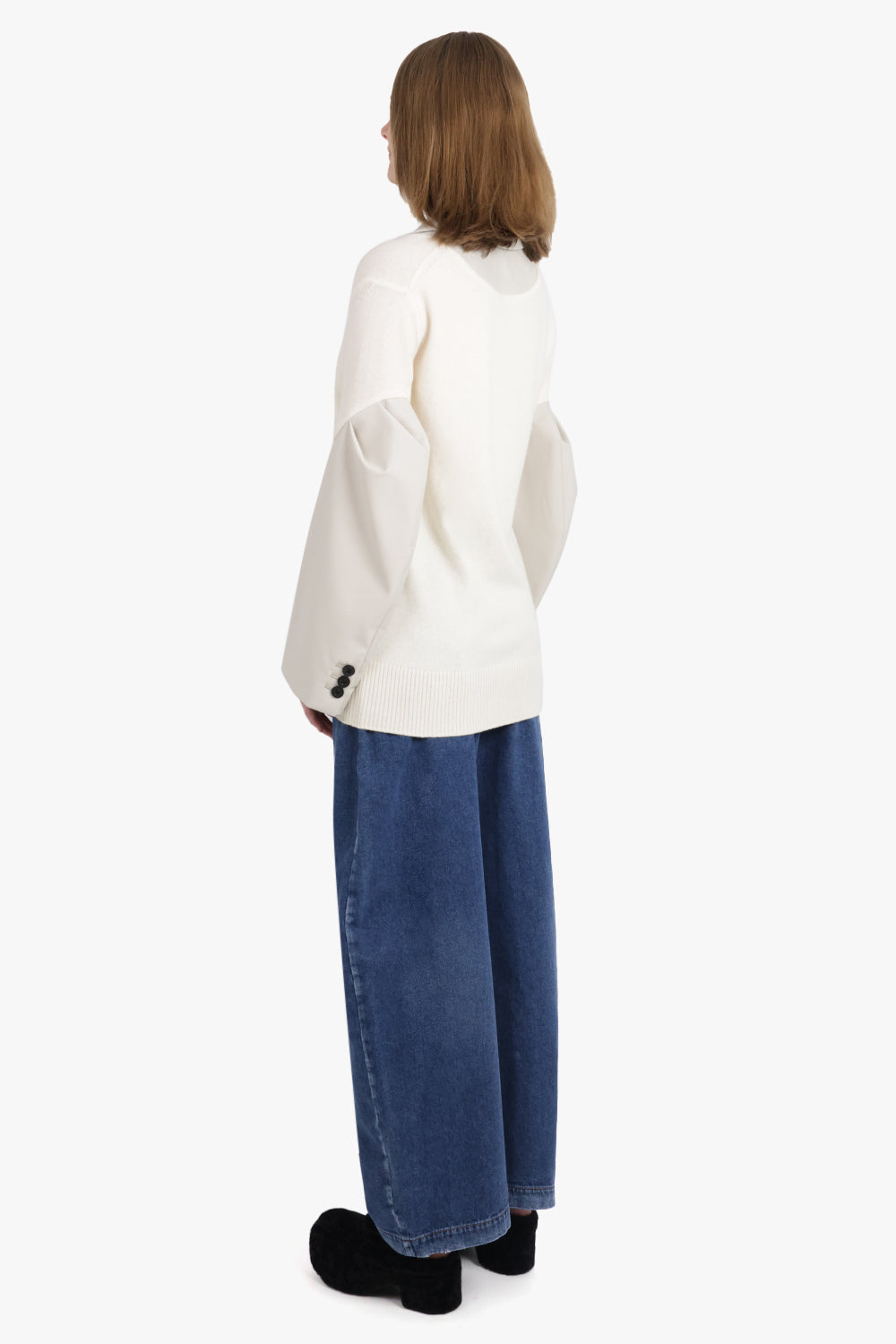 CARDIGAN X SUTING JACKET WITH BALLOON SLEEVES | ECRU/OFF WHITE - 6