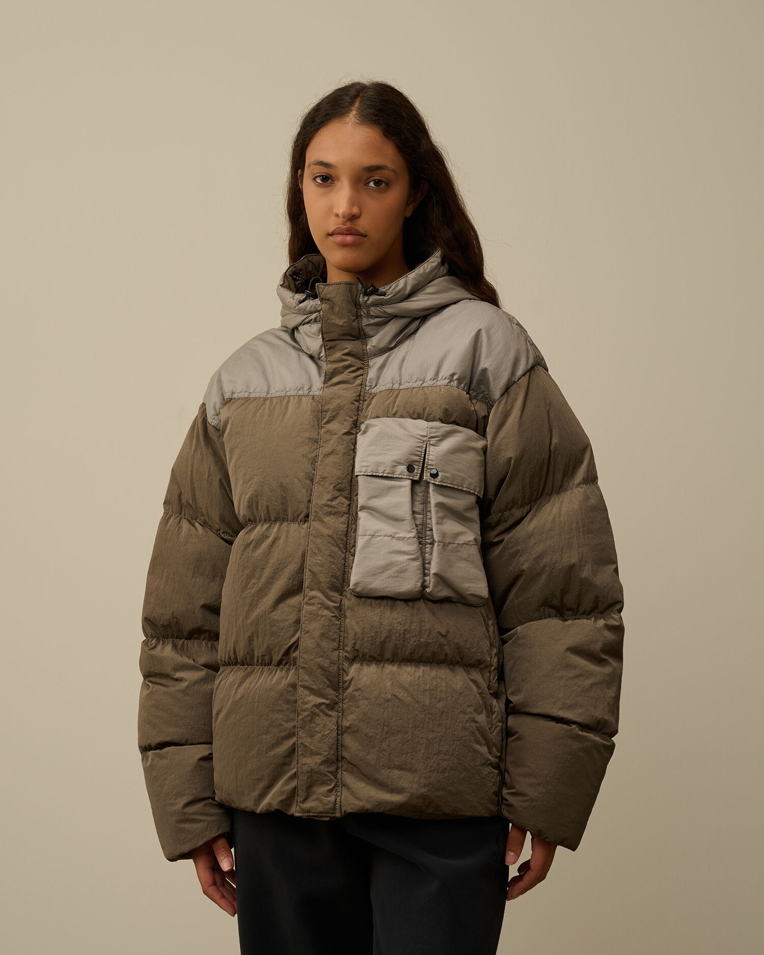 C.P. Company Eco Chrome-R Mixed Goggle Down Jacket | REVERSIBLE