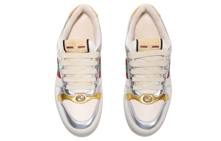 (WMNS) Gucci Screener Metallic Calfskin Web 'Silver Gold' 701103-AACEG-8143 - 5