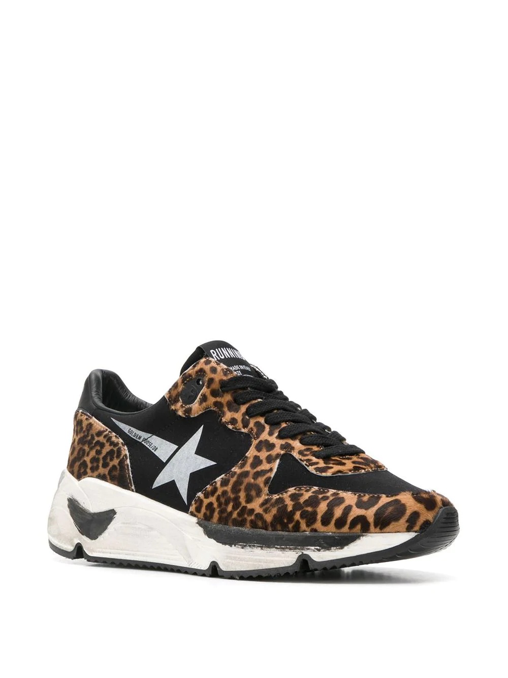 black Running Sole leopard print low-top leather sneakers - 2