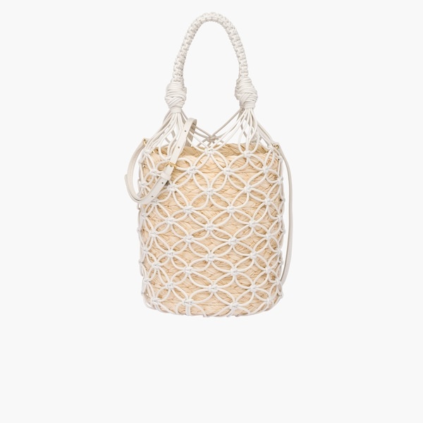 Leather mesh and straw bucket bag - 3