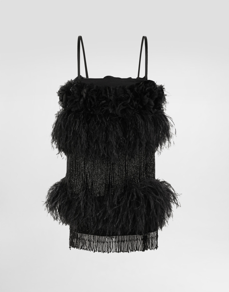 Satin dress with feathers 7