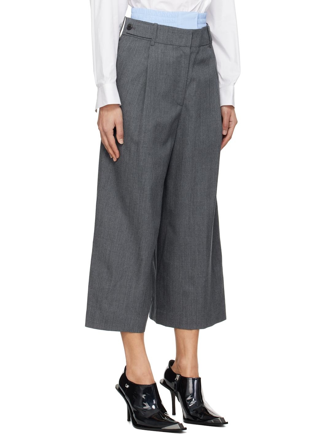 Gray Double Waisted Tucked Trousers - 2