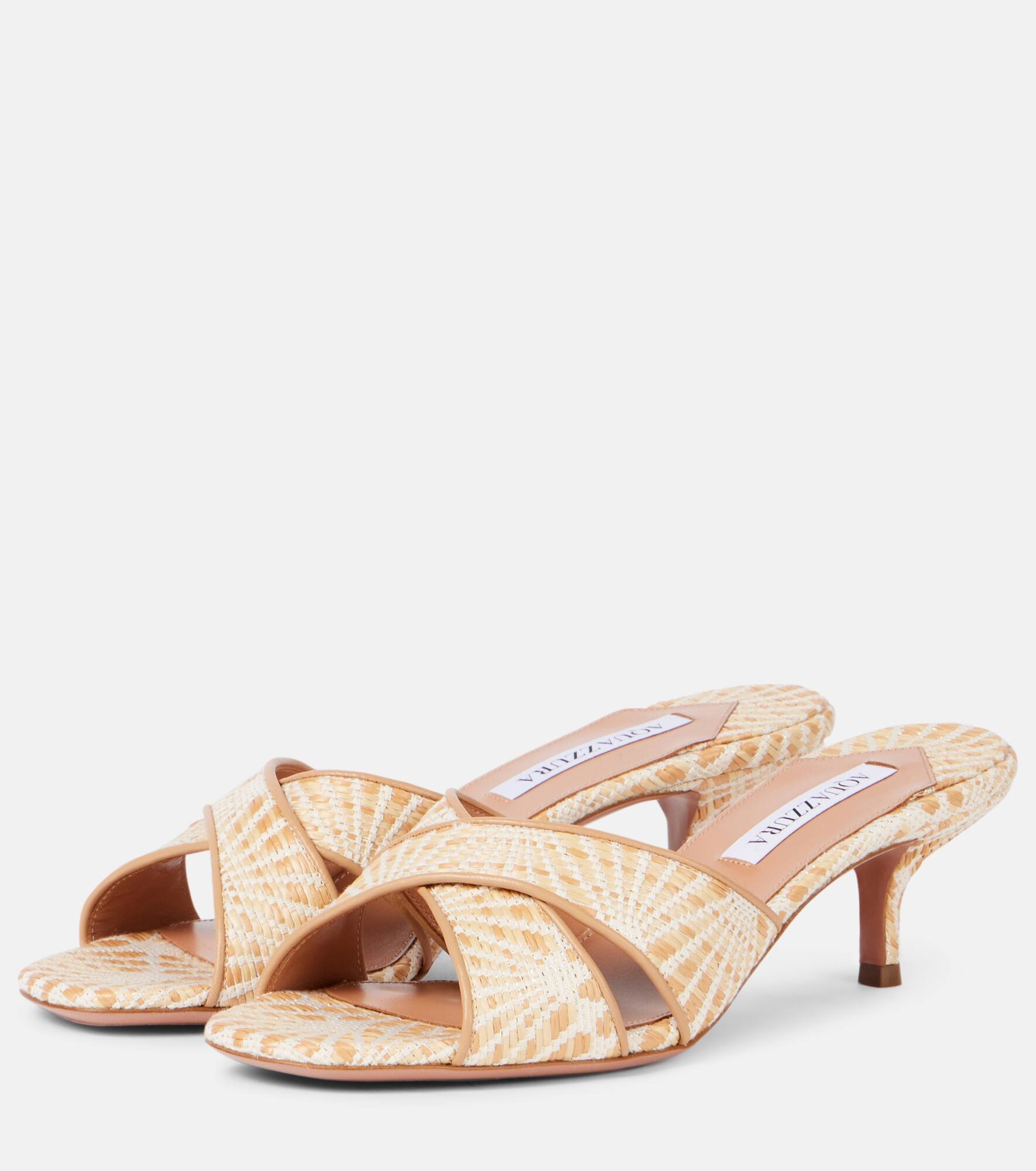Divine 50 leather-trimmed raffia mules - 4