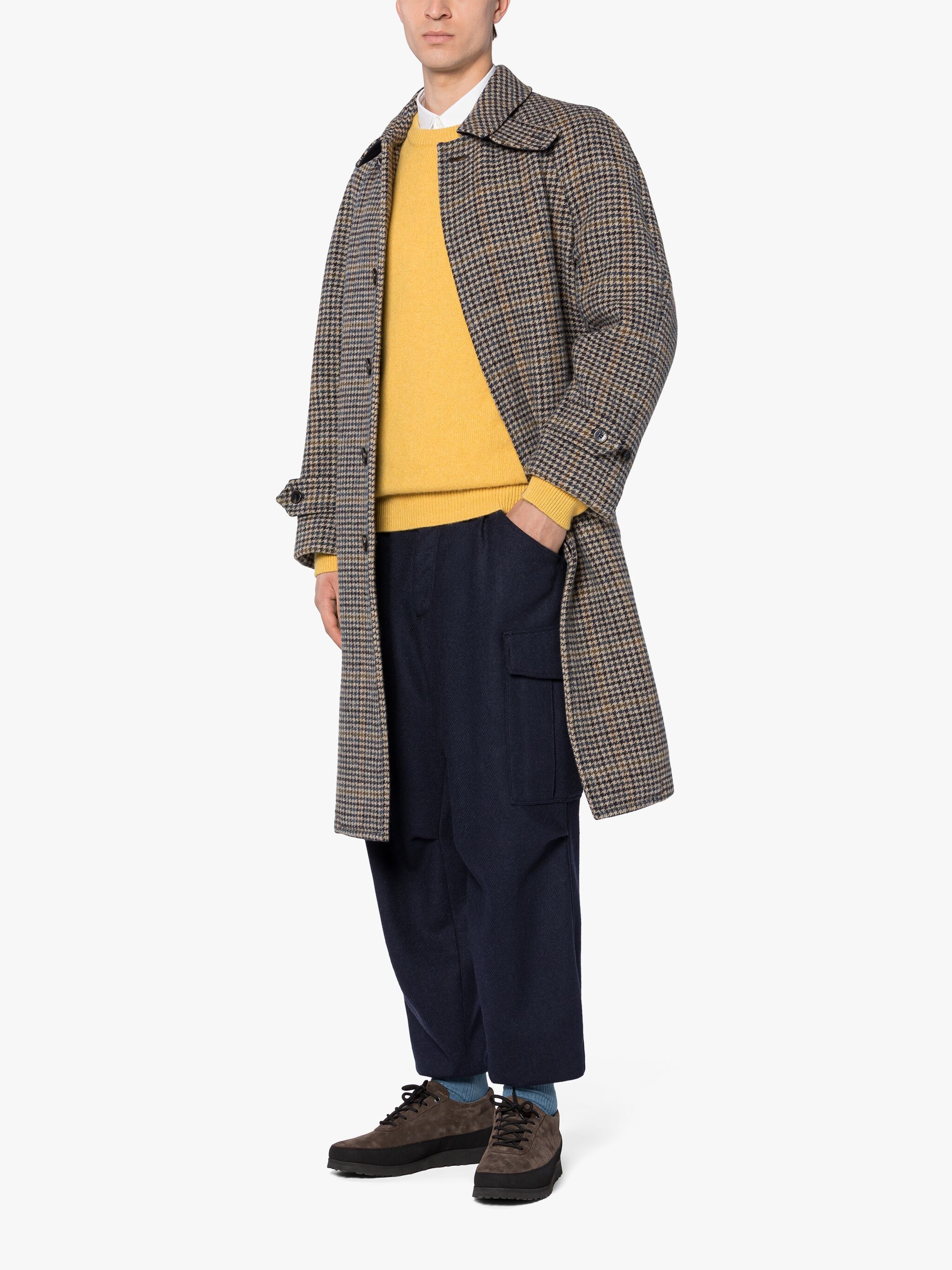 BOSTON NAVY CHECK WOOL OVERCOAT - 4