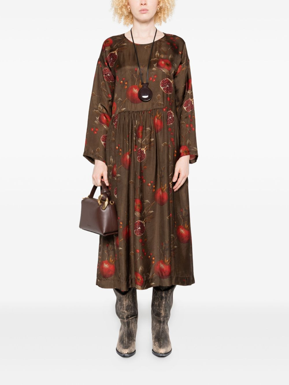 pomegranate-print gathered dress - 2