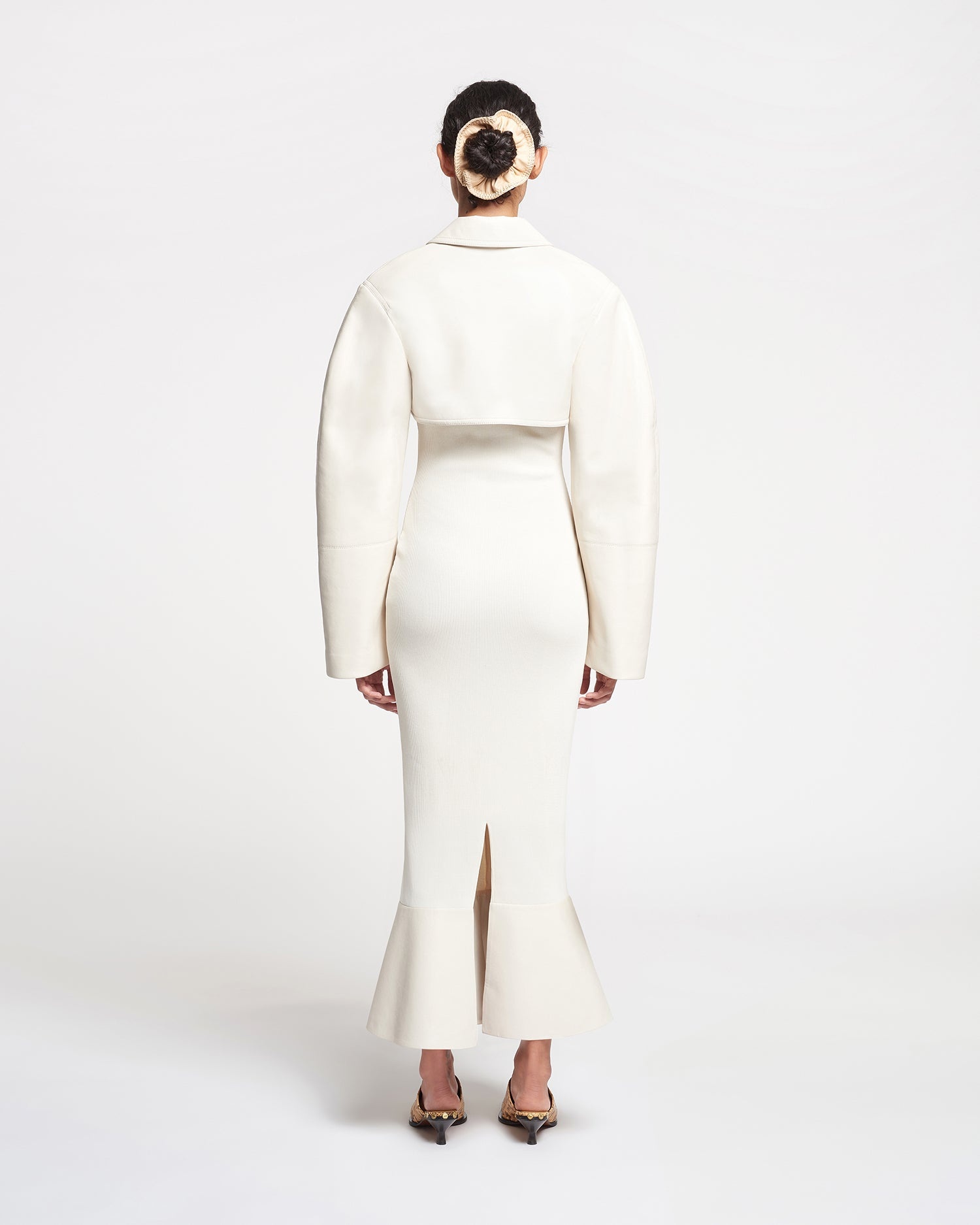 Leather-Trimmed Ribbed-Jersey Midi Dress - 5