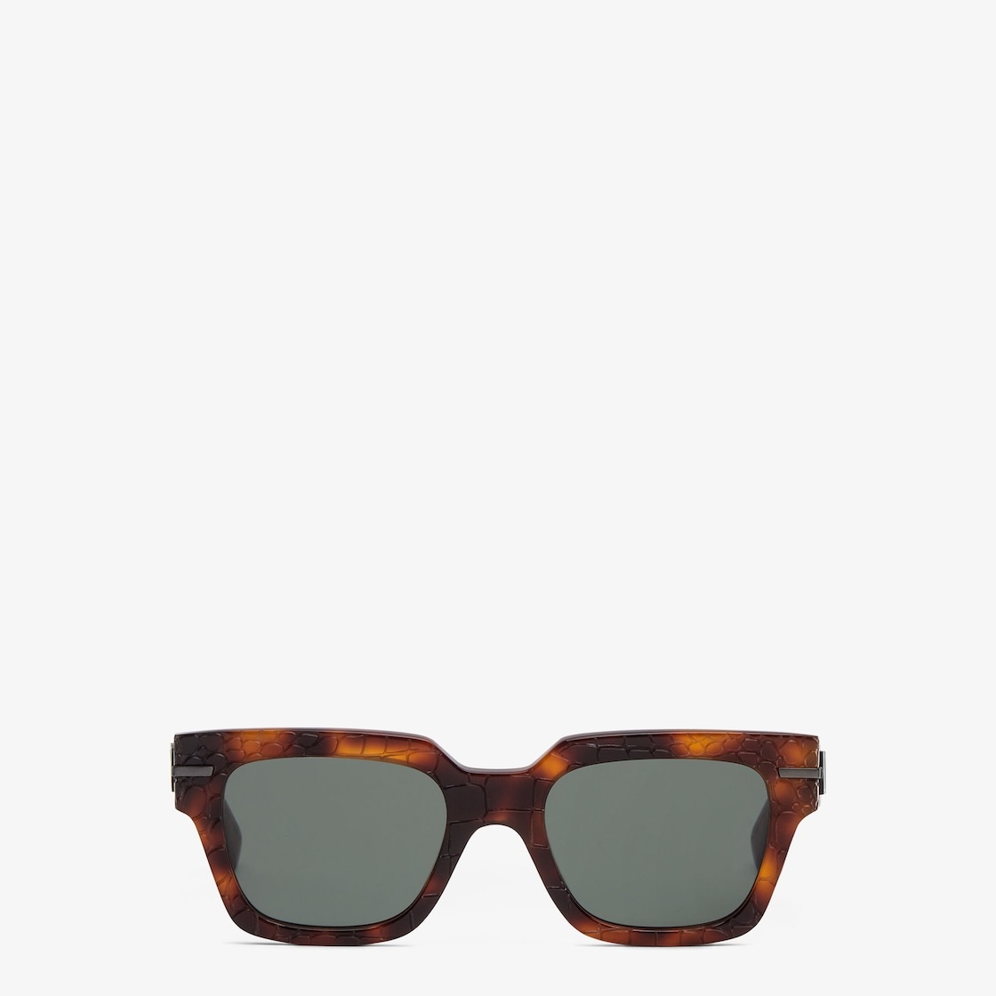 Rectangular Fendigraphy glasses in dark Havana acetate with crocodile effect print. Wide temples wit - 1