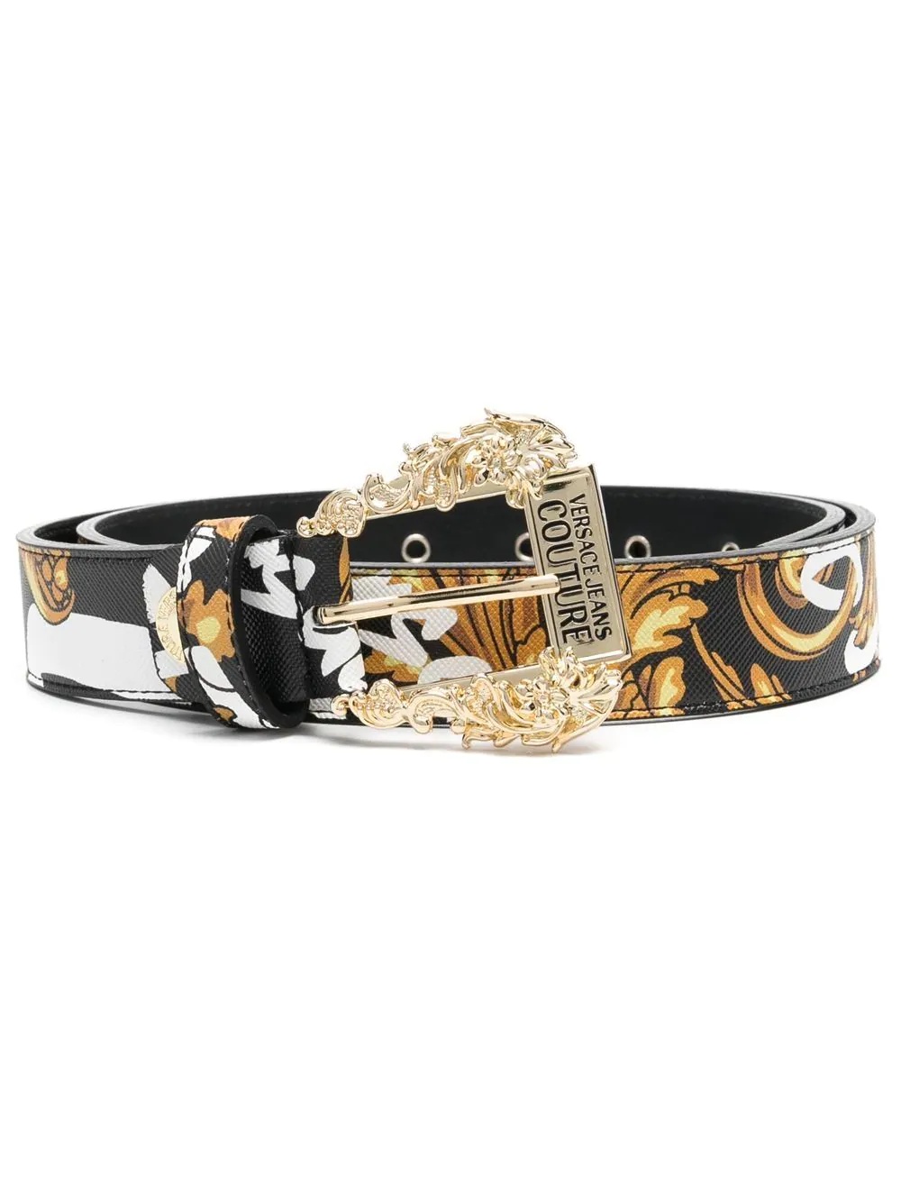 baroque pattern-print leather belt - 1