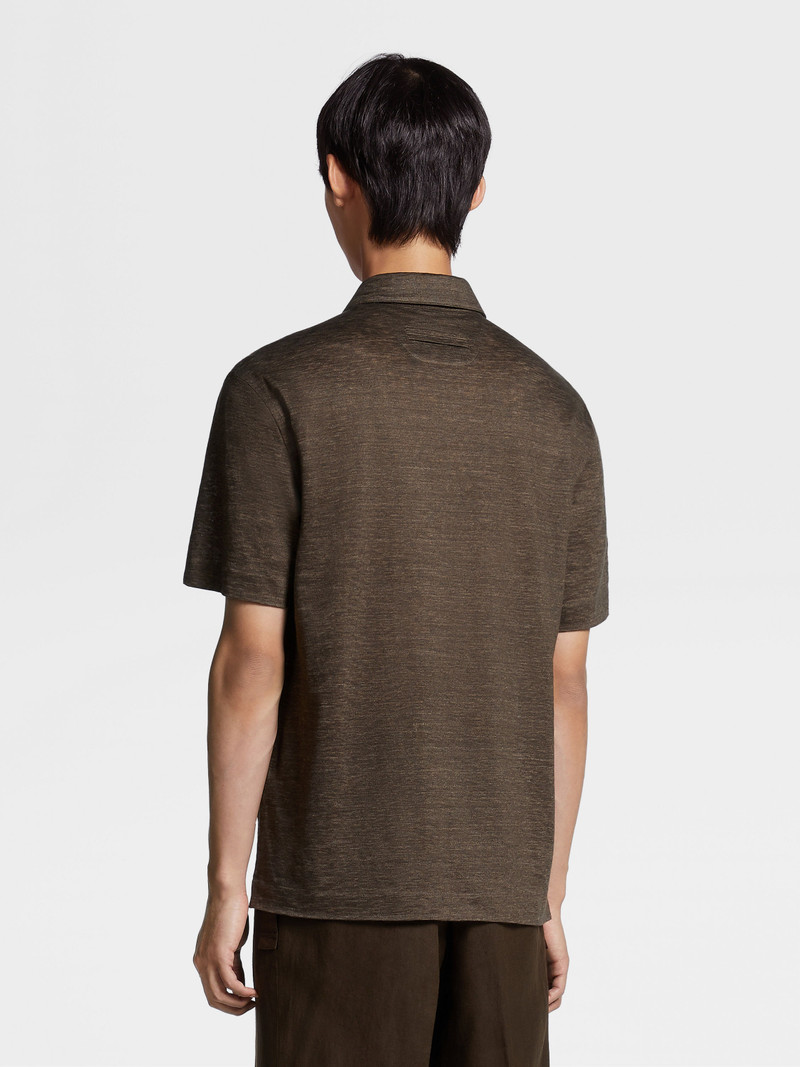 DARK BROWN PURE LINEN SHORT-SLEEVE POLO 3