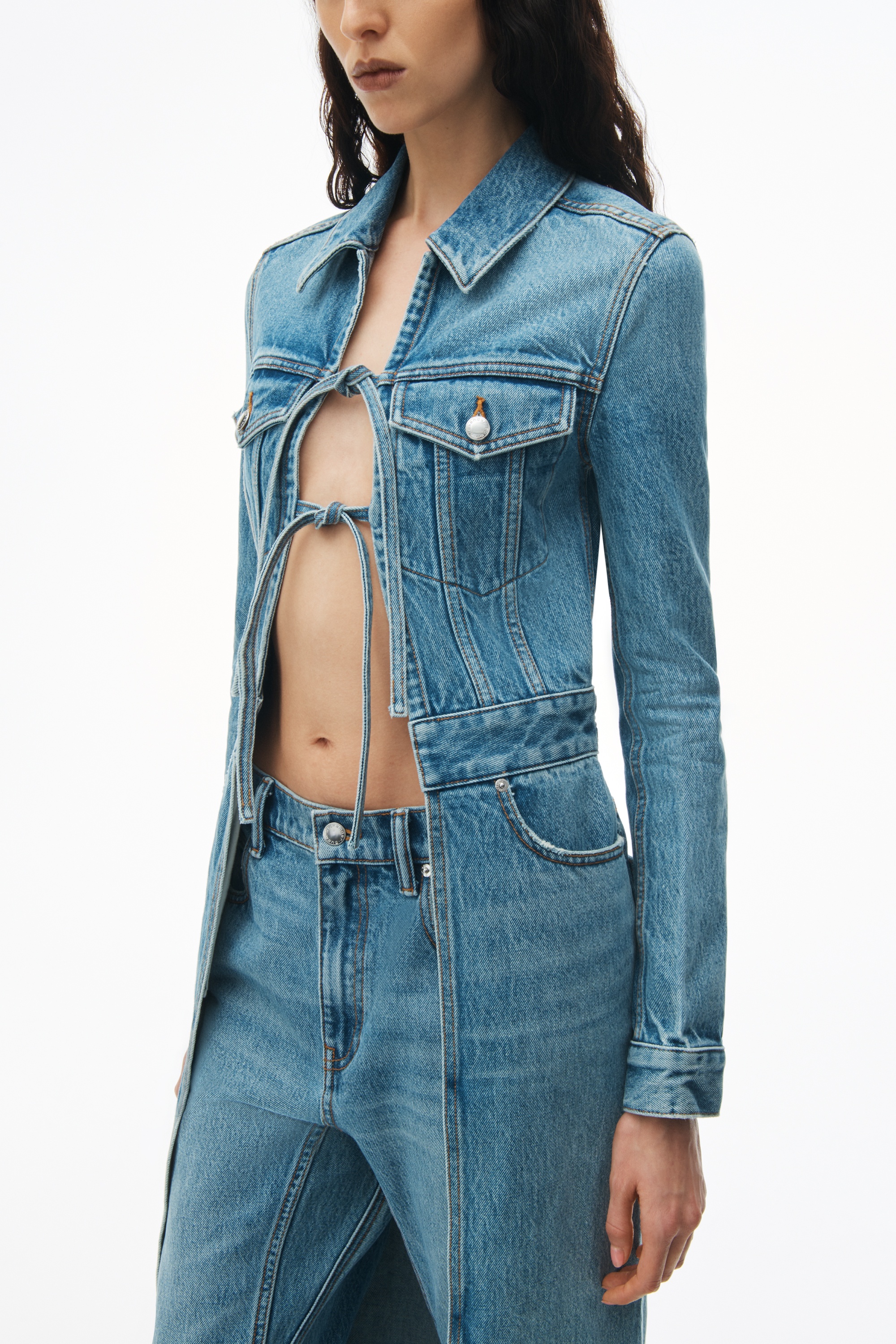 Duster Denim Coat With Tie Front - 3