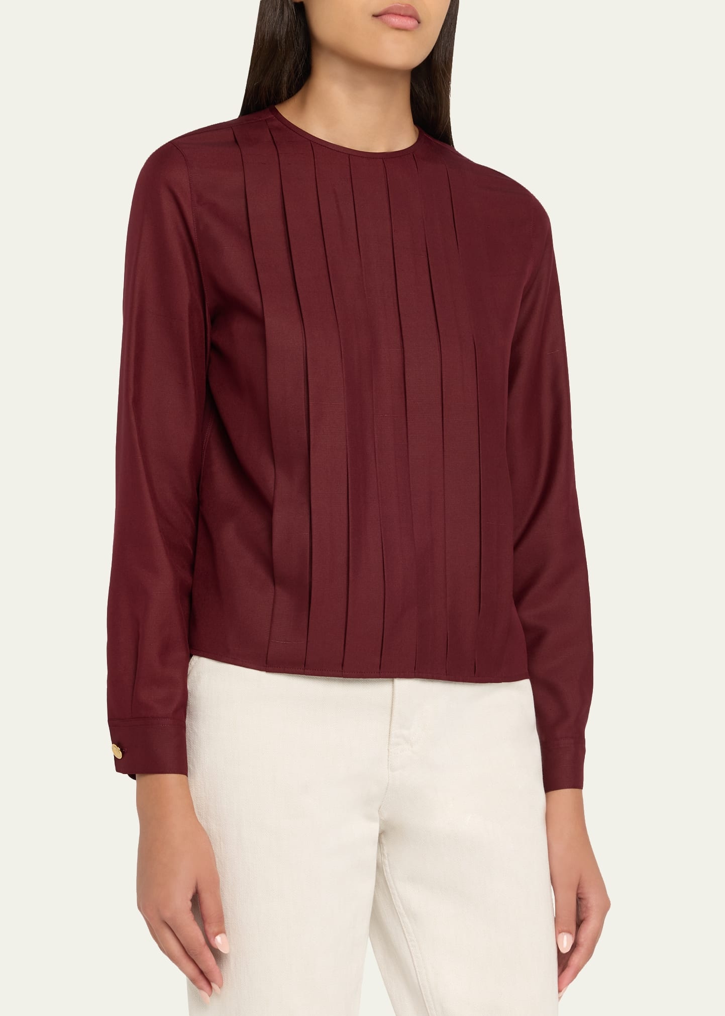 Rossana Pleated Light Shantung Silk Shirt - 4