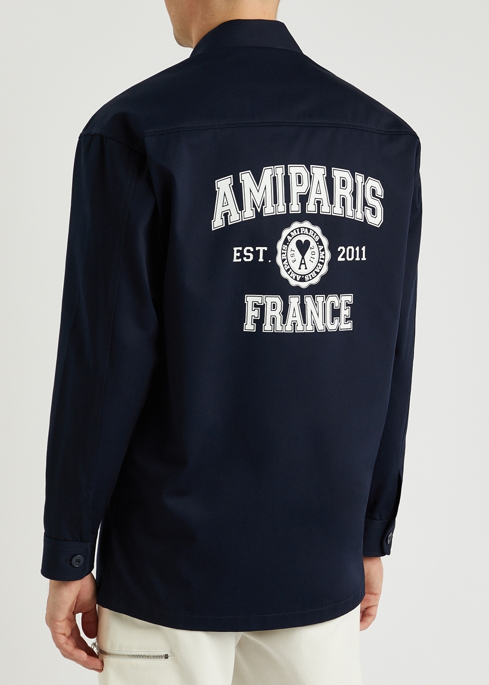 AMI Paris Logo-print cotton overshirt