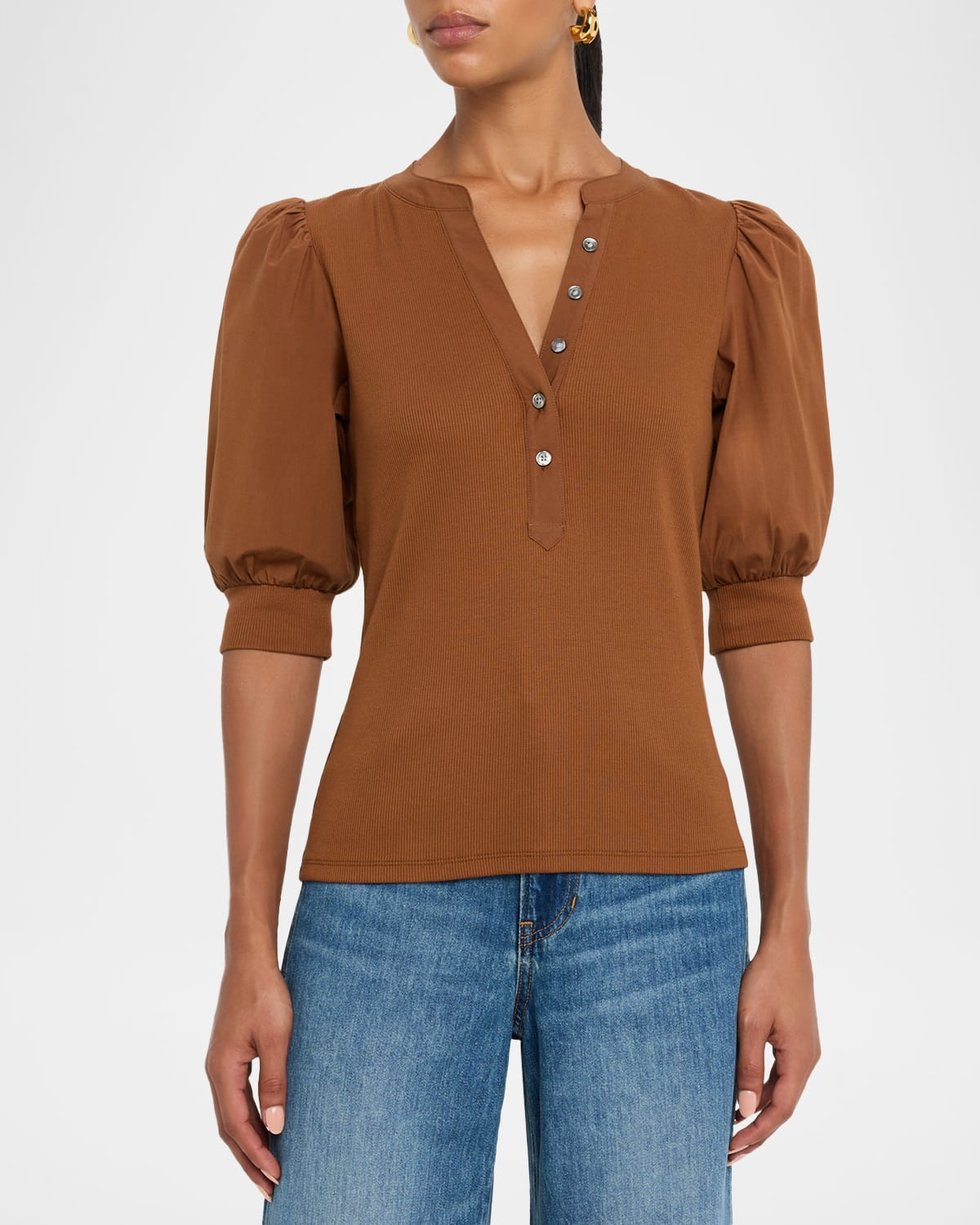 Coralee Puff Sleeve Button-Front Top - 4