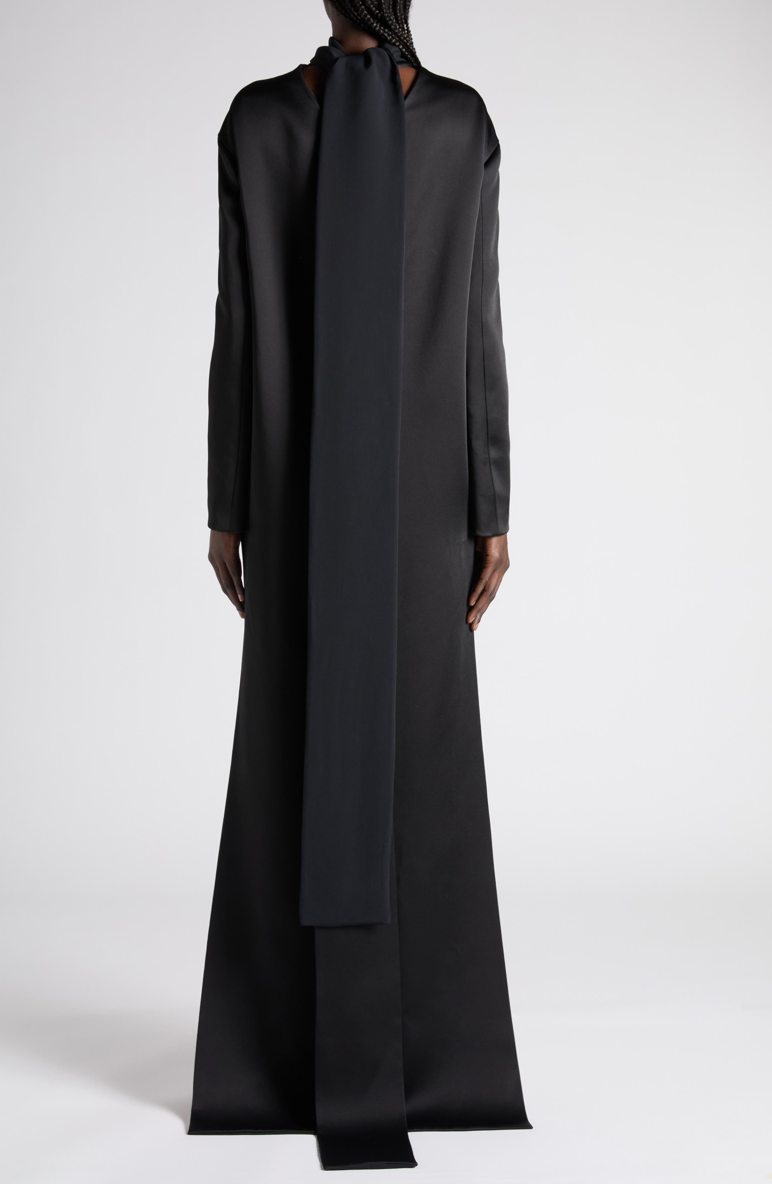 TOM FORD Long Sleeve Satin Cocktail Dress with Train in Black at Nordstrom - 3