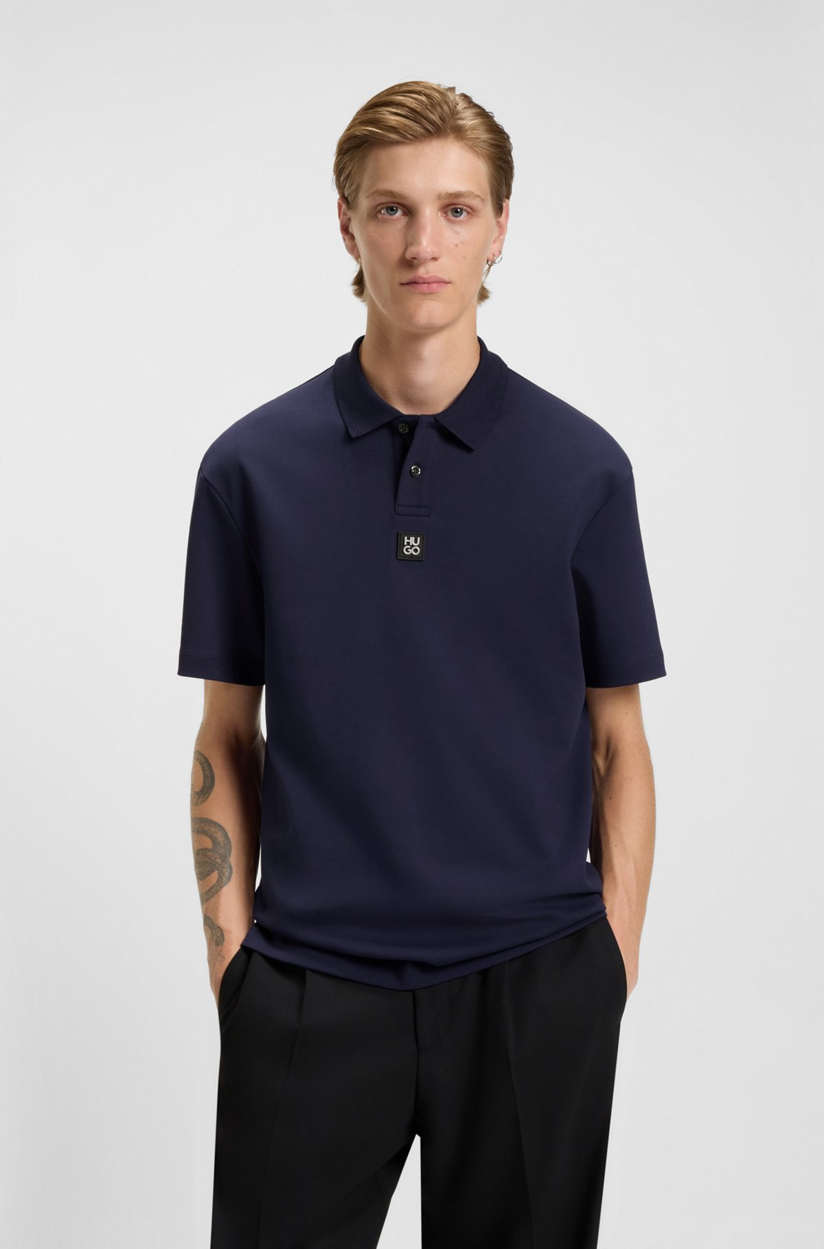 INTERLOCK-COTTON POLO SHIRT WITH STACKED LOGO - 2