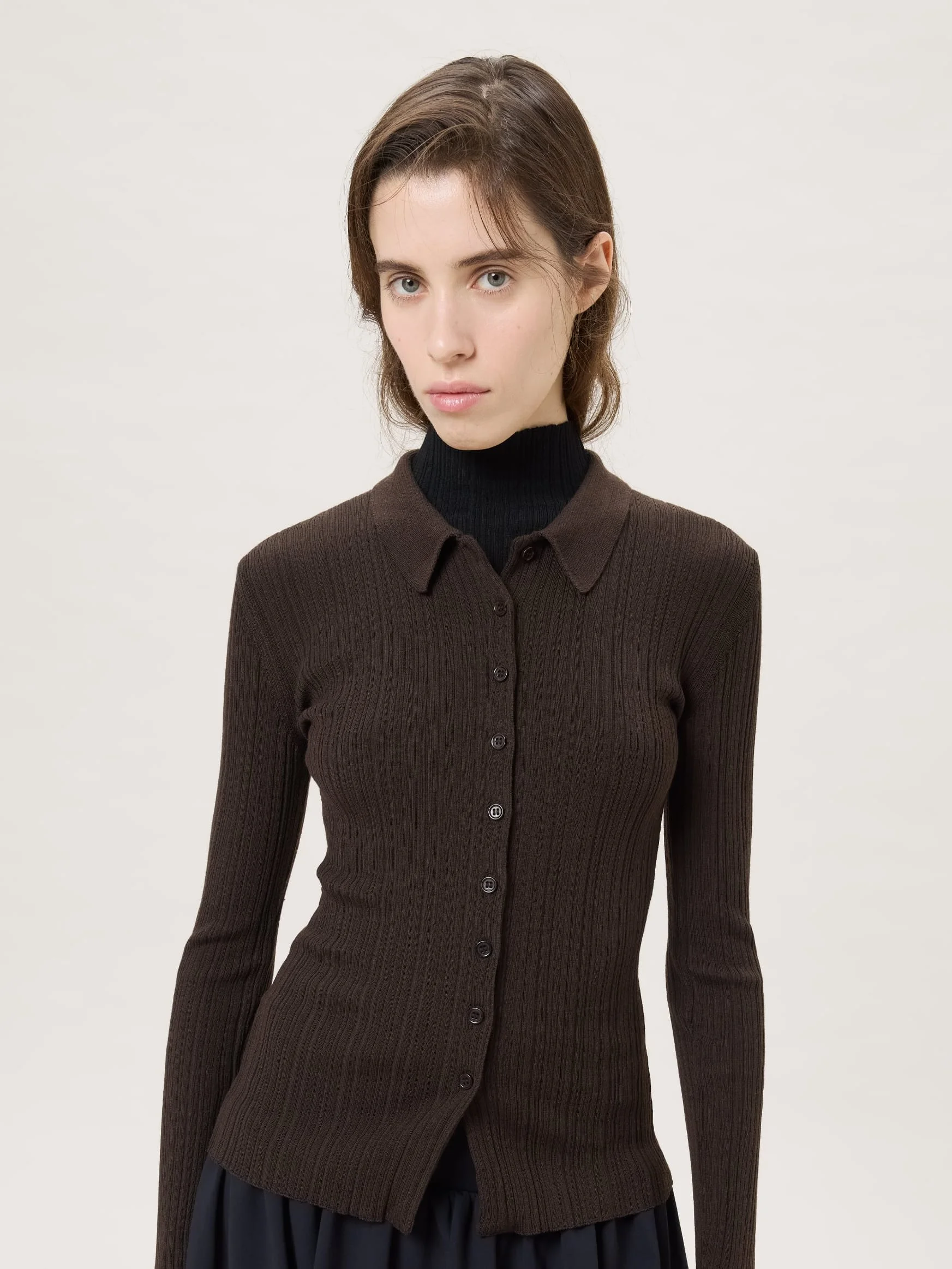 Womens Merino Wool Button Up Top - Obsidian Core - 1