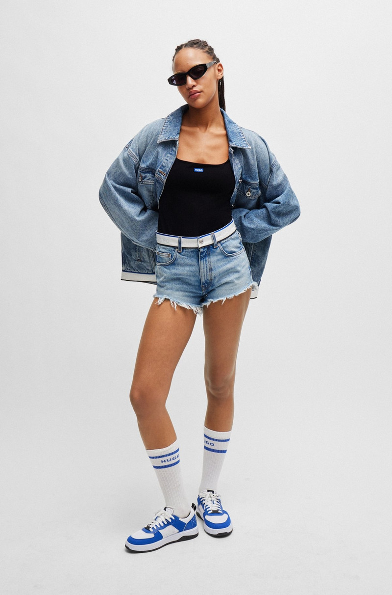 HUGO LIGHT-BLUE DENIM SHORTS WITH LOGO-TAPE WAISTBAND outlook