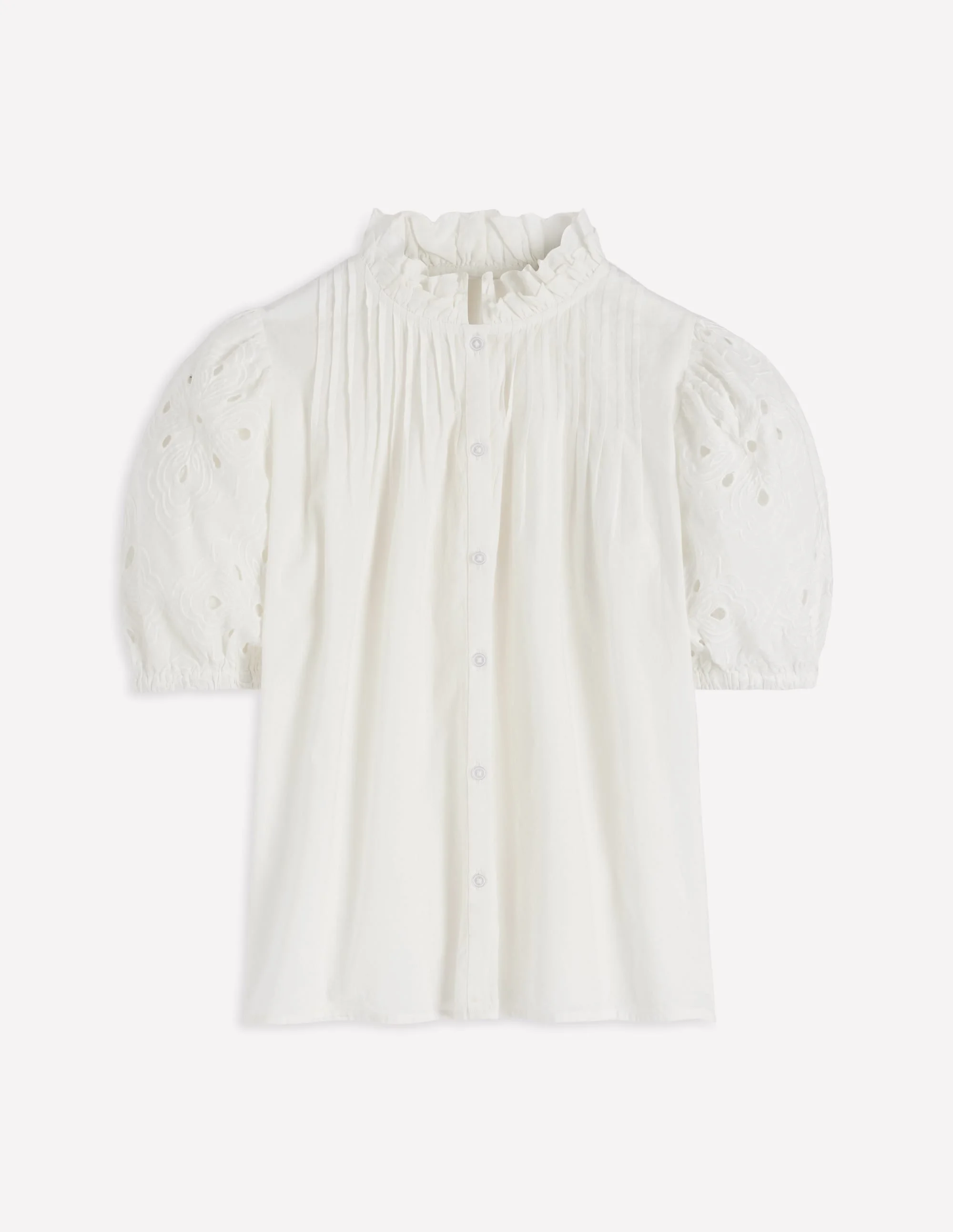 Cutwork Puff Sleeve Top-White - 1
