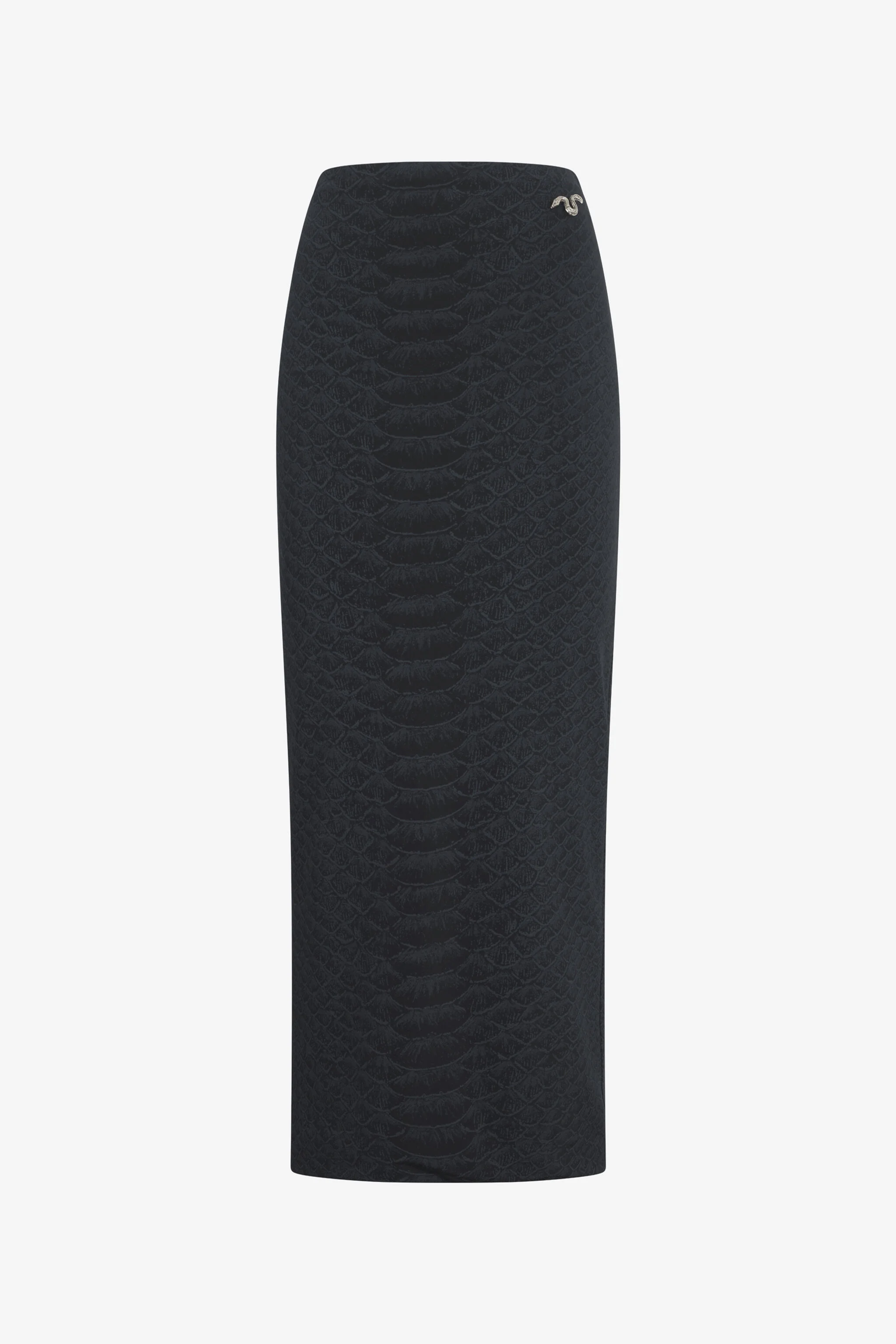Black Midi Skirt With Serpentine Print And Jewel Detail - 1