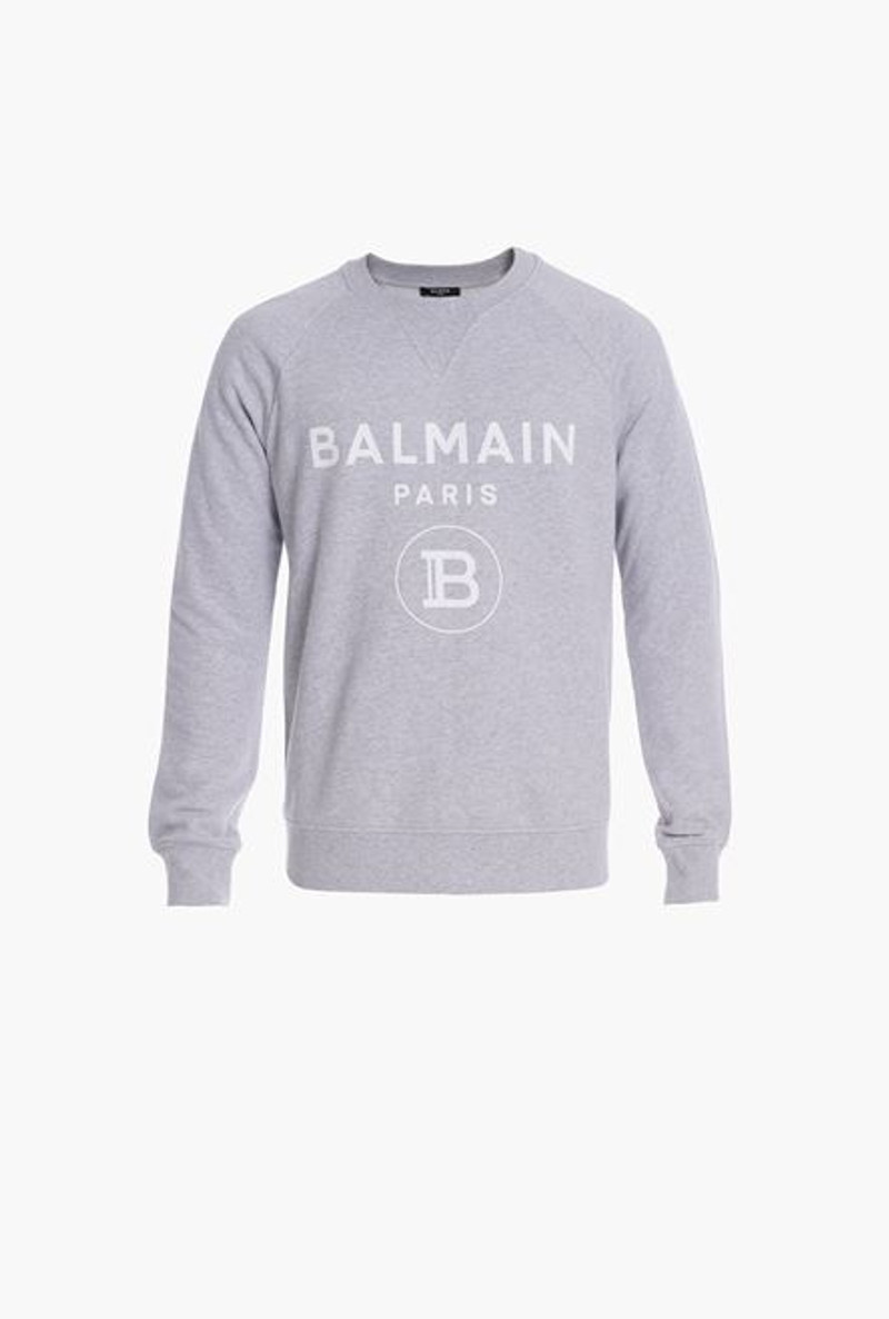 Gray cotton sweatshirt with white Balmain Paris logo 1