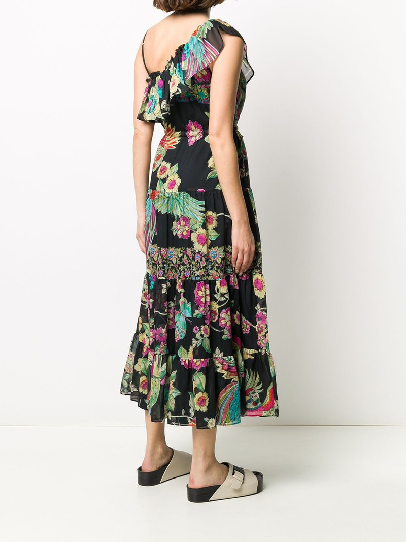 one shoulder bird print dress 4