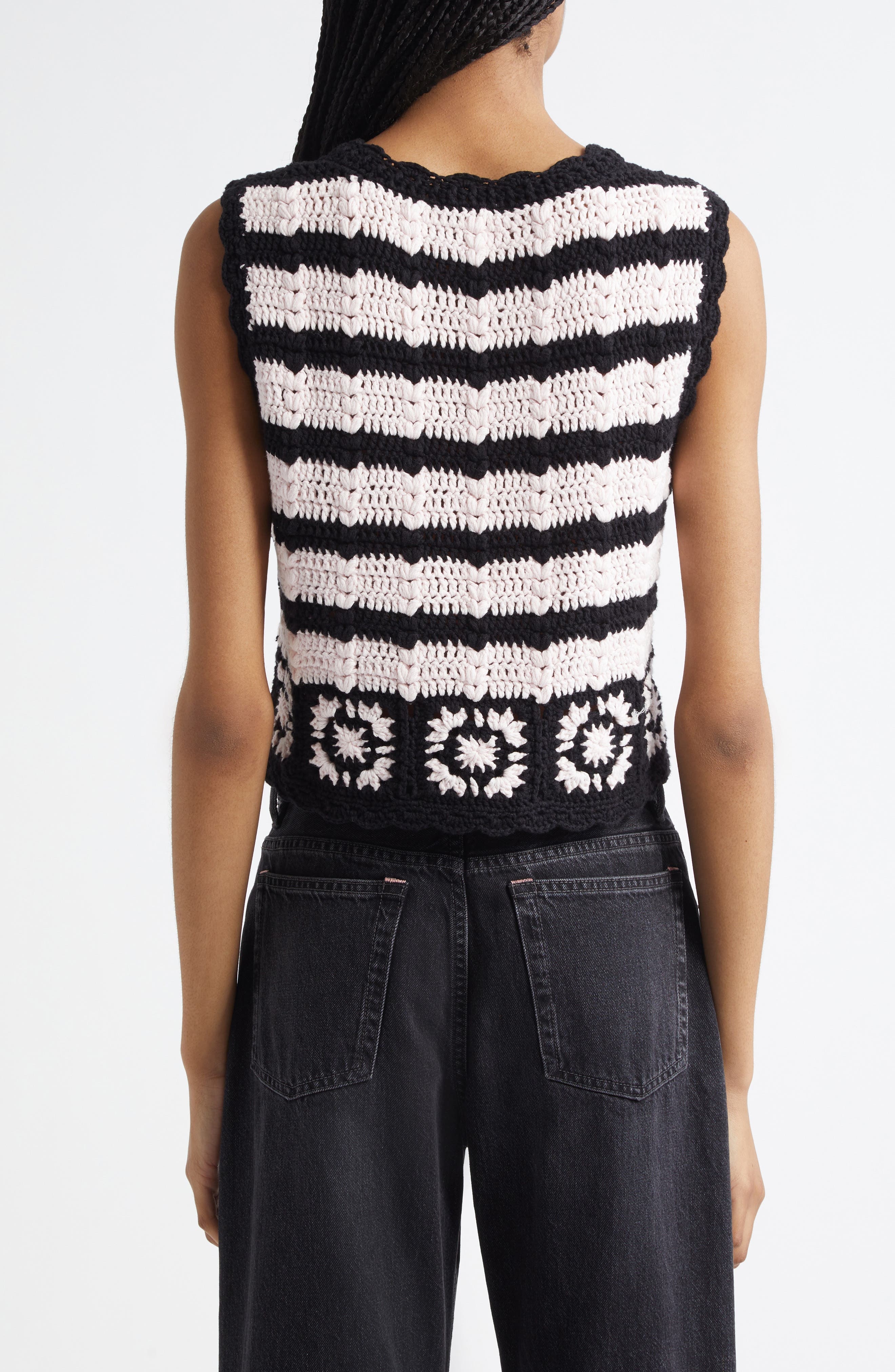 Ganni Organic Cotton Crochet Vest in Primrose Pink/Black at Nordstrom - 2