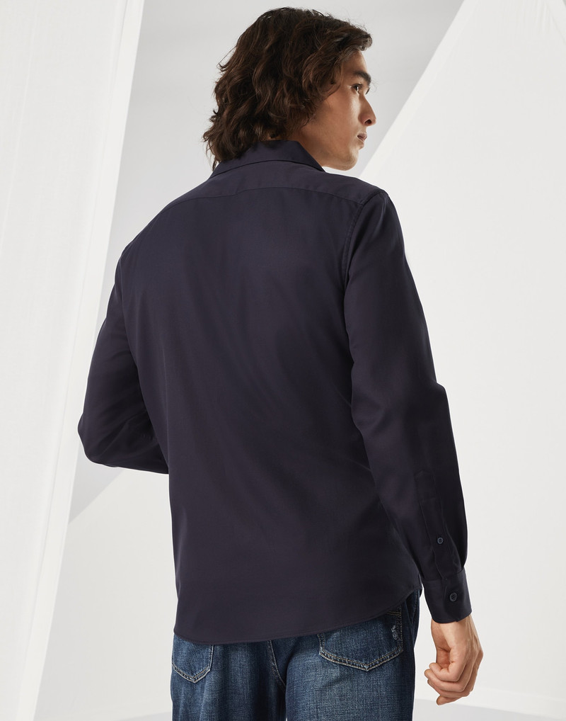 Brunello Cucinelli Garment-dyed easy fit shirt in twill with chest pockets outlook