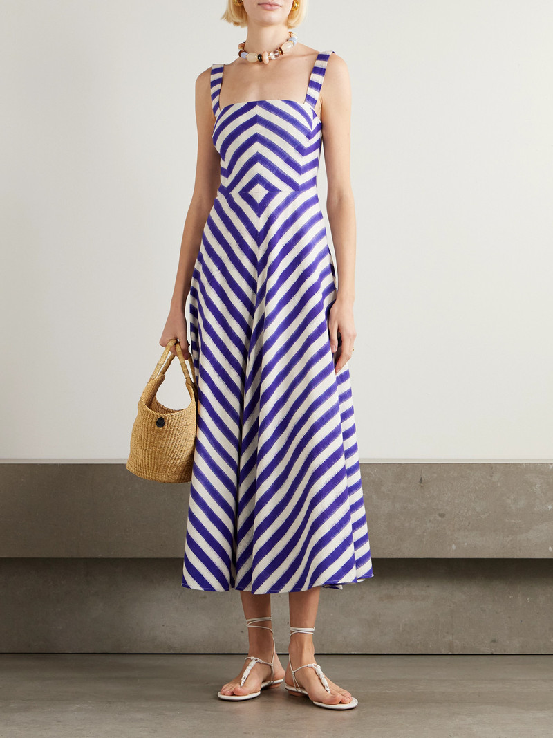 EMPORIO SIRENUSE Margherita Ikat Striped Cotton Midi Dress outlook
