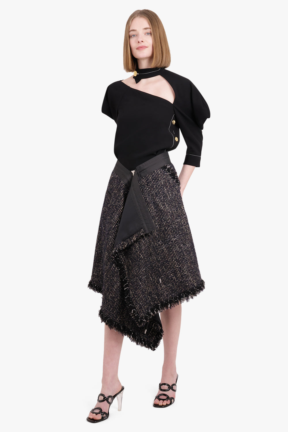 ASYMMETRIC CUTOUT BLOUSE 3/4SL BLACK - 6