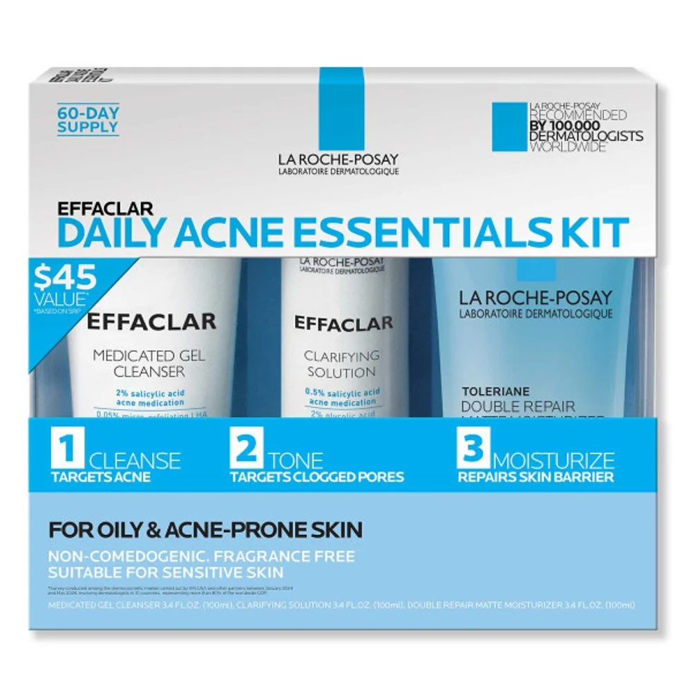 La Roche Posay Effaclar Daily Acne Kit : Cleanser 3.4 fl. oz.(100ml) + Toner 3.4 fl. oz.(100ml) + Mo - 1