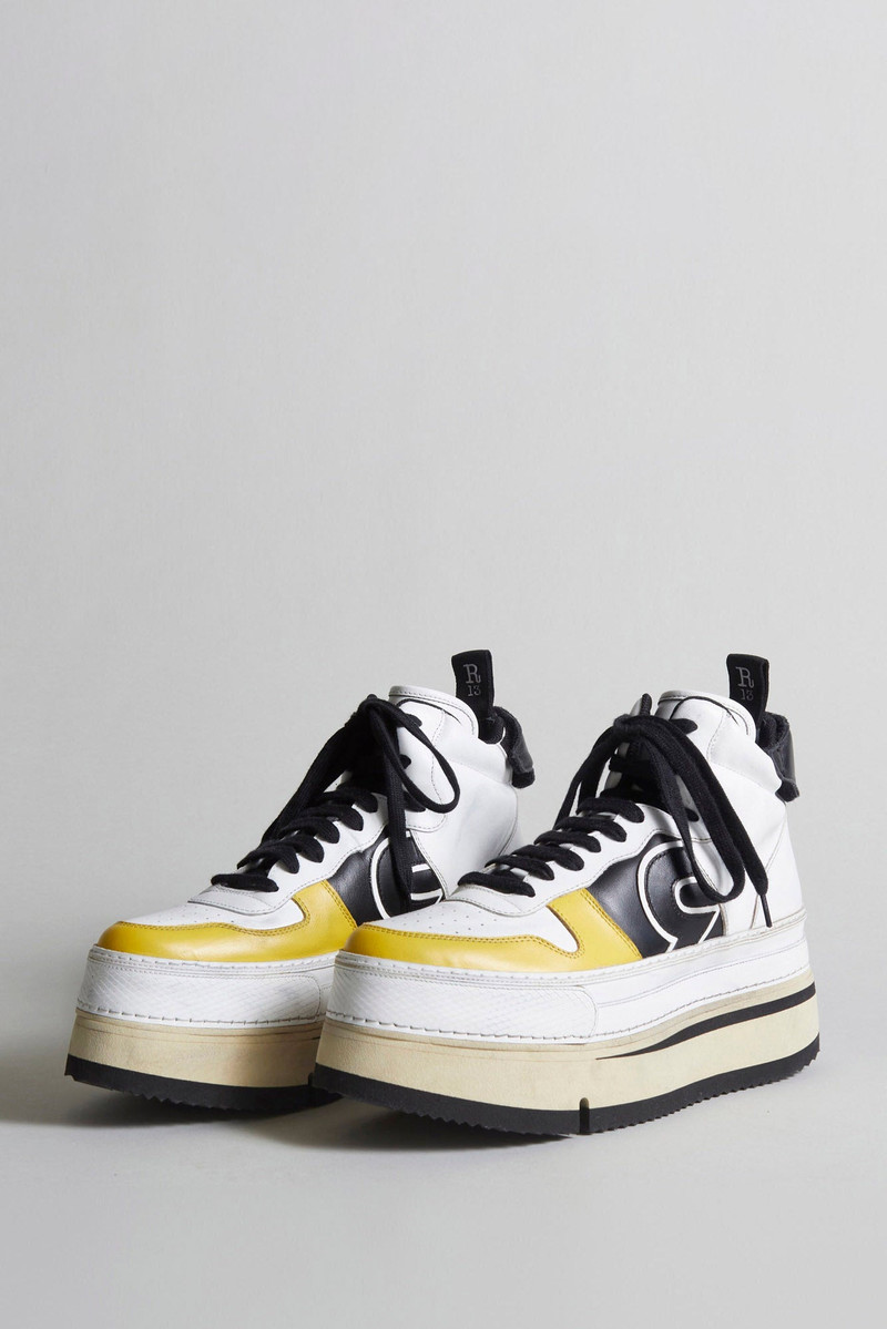 RIOT LEATHER HIGH TOP - SKATE WHITE & YELLOW 1