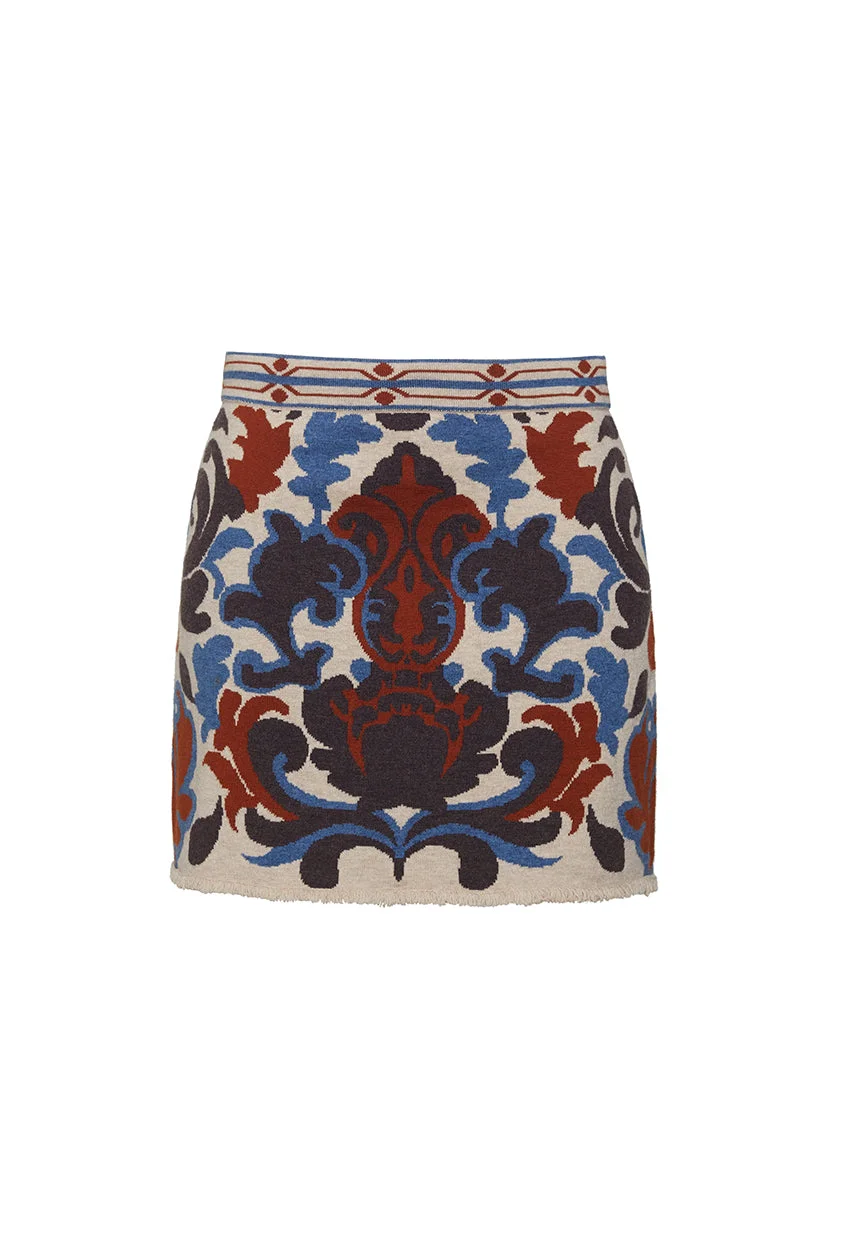 Lindy Skirt
This Simple Knit Silhouette Features An Ornate Print - 1