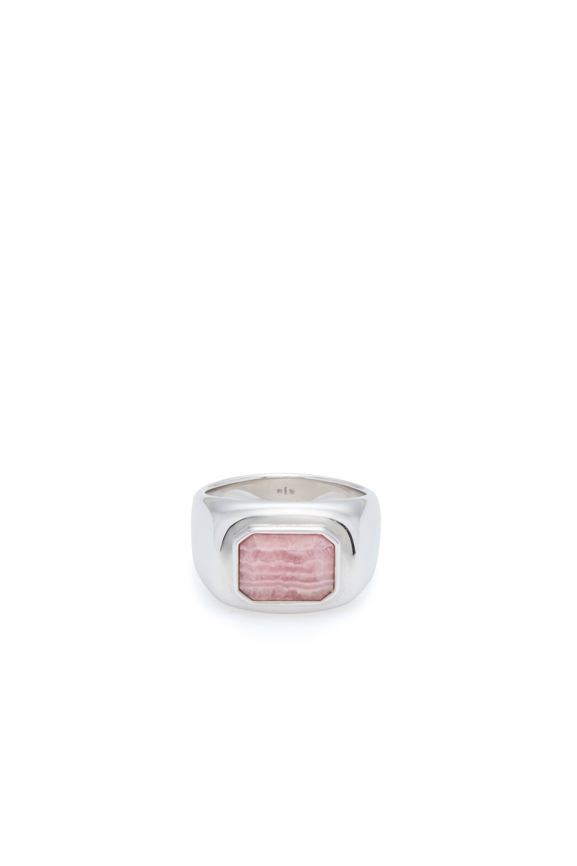 Large Ring in 18k White Gold & Pink Marble Stone - 2