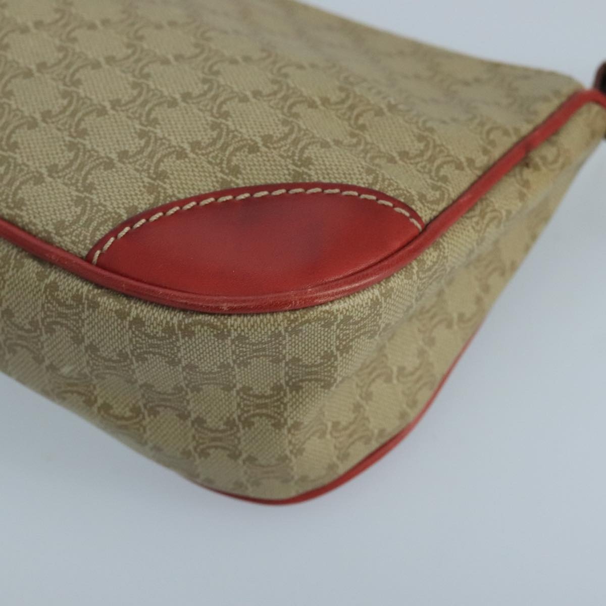 CELINE Macadam Canvas Hand Bag Pvc Leather Beige Red - 9
