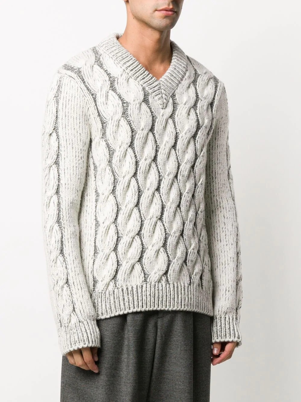 contrast cable knit jumper - 3