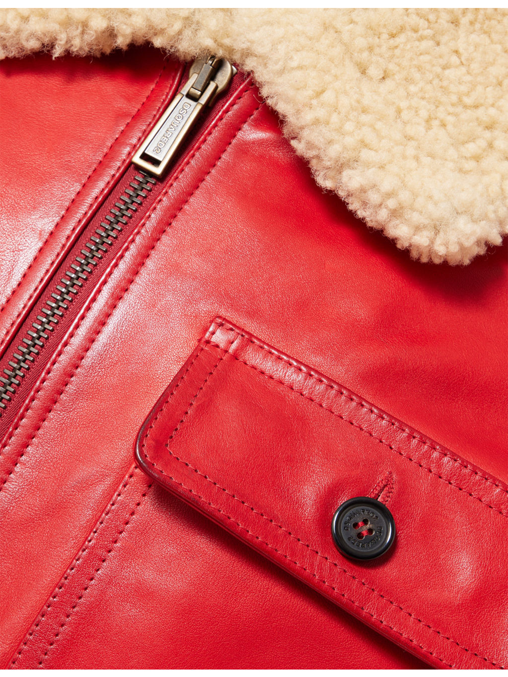 Shearling-Collar Aviator Leather Bomber Jacket - 6